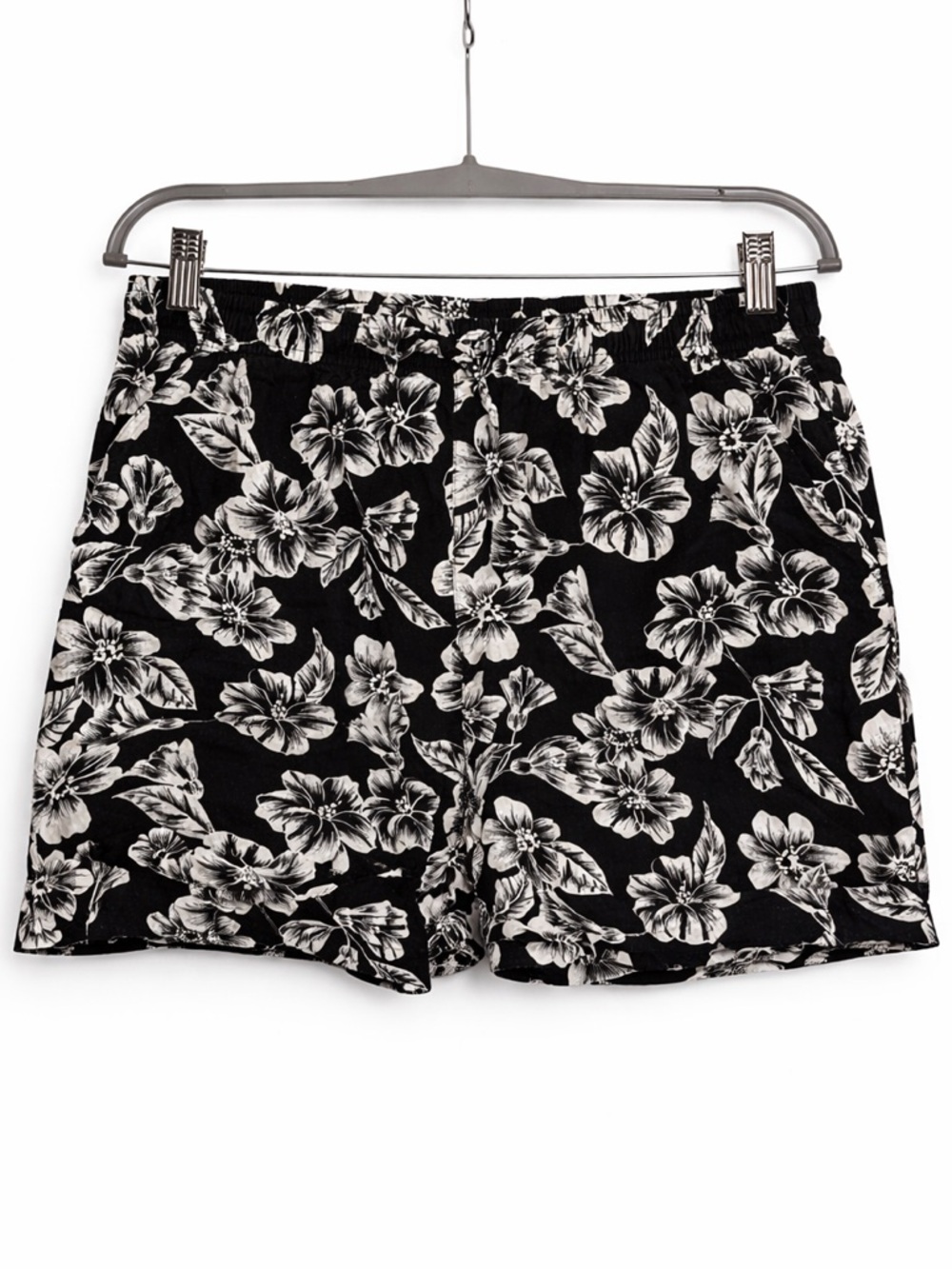 SunBay Cottons Floral Shorts Petite XL Black White Tropical Pull On